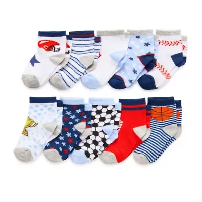 Piper & Jax Baby Boys 10 Pair Crew Socks