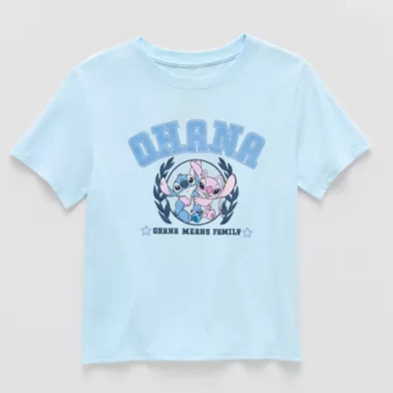 Little & Big Kid Girls Crew Neck Short Sleeve Regular Fit Lilo Stitch Graphic T-Shirt