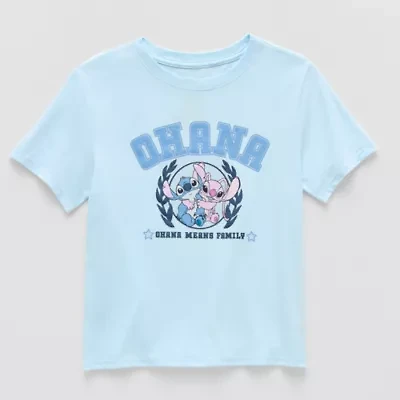 Little & Big Kid Girls Crew Neck Short Sleeve Regular Fit Lilo Stitch Graphic T-Shirt
