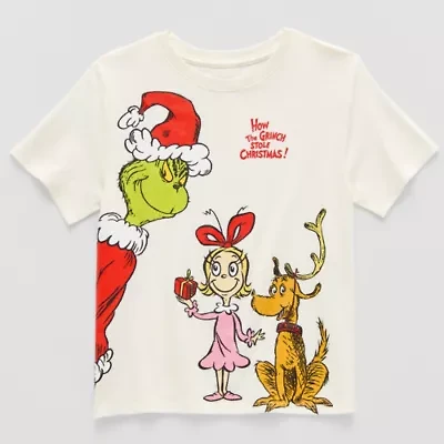 Little & Big Kid Girls Crew Neck Short Sleeve Regular Fit Grinch Graphic T-Shirt