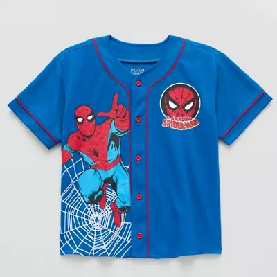Disney Collection Little & Big Kid Boys Crew Neck Spiderman Short Sleeve Jersey