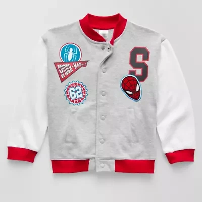 Disney Collection Little & Big Kid Boys Spiderman Fleece Midweight Varsity Jacket