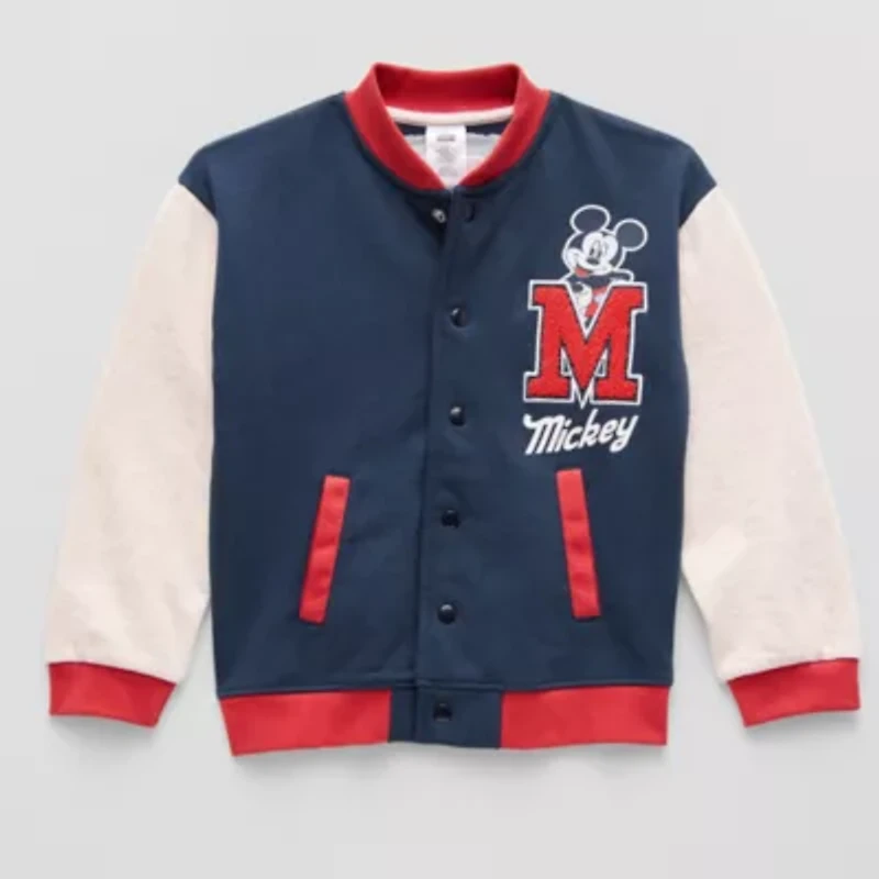 Disney Collection Little & Big Kid Boys Mickey Mouse Fleece Midweight Varsity Jacket