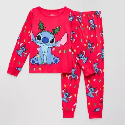 Disney Collection Little & Big Kid Girls Lilo Stitch Crew Neck Long Sleeve 2-pc. Pajama Sets