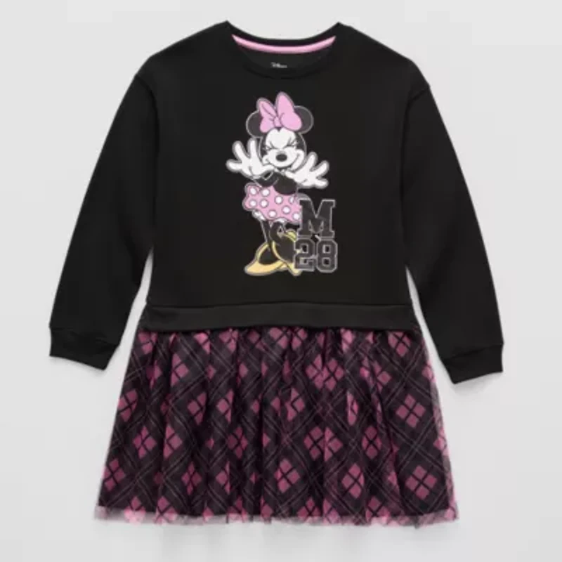Disney Collection Little & Big Kid Girls Long Sleeve Minnie Mouse Sweatshirt Dress
