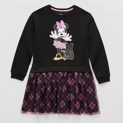 Disney Collection Little & Big Kid Girls Long Sleeve Minnie Mouse Sweatshirt Dress
