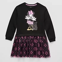 Disney Collection Little & Big Kid Girls Long Sleeve Minnie Mouse Sweatshirt Dress