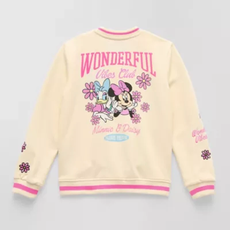 Disney Collection Little & Big Kid Girls Minnie Mouse Fleece Midweight Varsity Jacket