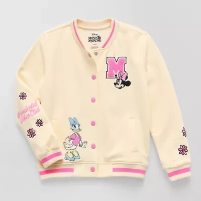 Disney Collection Little & Big Kid Girls Minnie Mouse Fleece Midweight Varsity Jacket