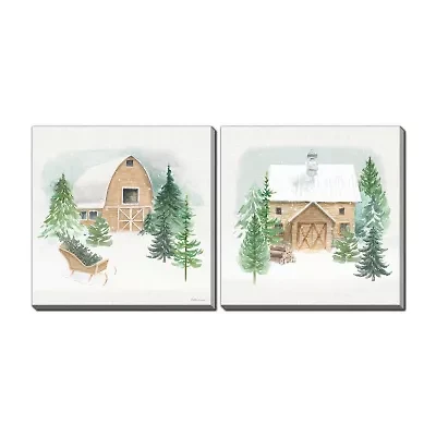 Streamline Art Winter Barn Set Canvas Art
