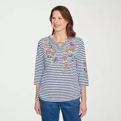 Alfred Dunner El Paso Womens Split Crew Neck 3/4 Sleeve T-Shirt