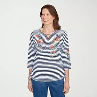 Alfred Dunner El Paso Womens Split Crew Neck 3/4 Sleeve T-Shirt