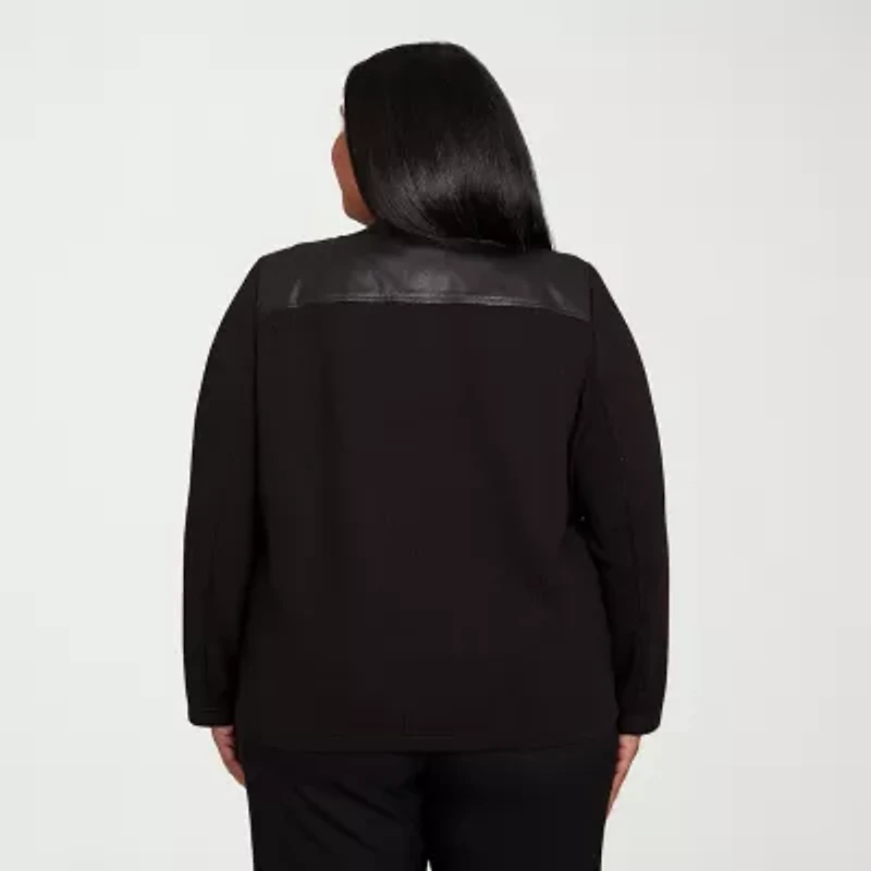 Alfred Dunner Business As Usual Womens Faux Leather Lightweight Plus Bomber Jacket