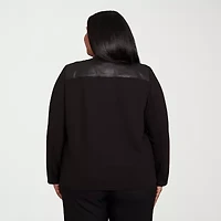 Alfred Dunner Business As Usual Womens Faux Leather Lightweight Plus Bomber Jacket