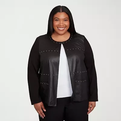 Alfred Dunner Business As Usual Womens Faux Leather Lightweight Plus Bomber Jacket