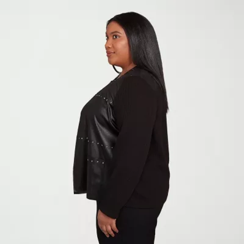 Alfred Dunner Business As Usual Womens Faux Leather Lightweight Plus Bomber Jacket