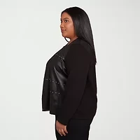 Alfred Dunner Business As Usual Womens Faux Leather Lightweight Plus Bomber Jacket
