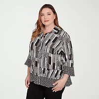 Alfred Dunner Business As Usual Womens 3/4 Sleeve Plus Button-Down Shirt