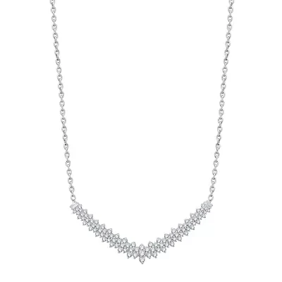 Womens White Diamond 10K White Gold 17 Inch Chevron Necklace