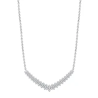 Womens White Diamond 10K White Gold 17 Inch Chevron Necklace