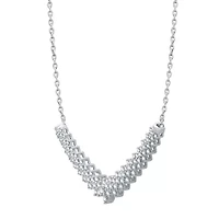Womens White Diamond 10K White Gold 17 Inch Chevron Necklace