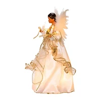 Kurt Adler 10-Light 12-Inch Ivory And Gold Black Angel Treetop Christmas Tree Topper
