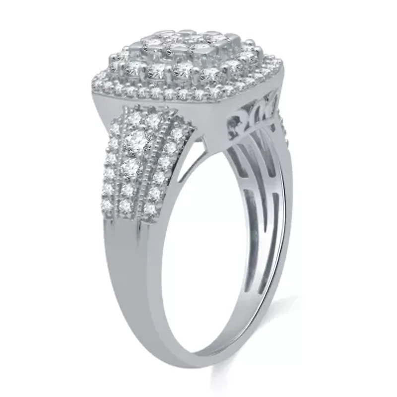 Diamond Blossom Womens 1/ CT. T.W. Natural White 10K Gold Halo Cocktail Ring