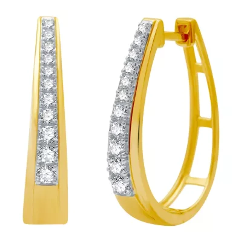 Womens 1/2 CT. T.W. Natural White Diamond 14K Gold Over Silver 23.8mm Hoop Earrings