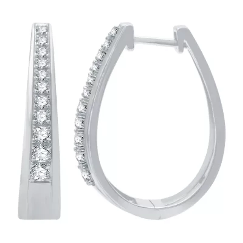 Womens 1/2 CT. T.W. Natural White Diamond Sterling Silver 23.8mm Hoop Earrings