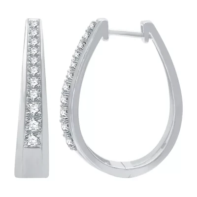 Womens 1/2 CT. T.W. Natural White Diamond Sterling Silver 23.8mm Hoop Earrings