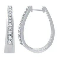 Womens 1/2 CT. T.W. Natural White Diamond Sterling Silver 23.8mm Hoop Earrings
