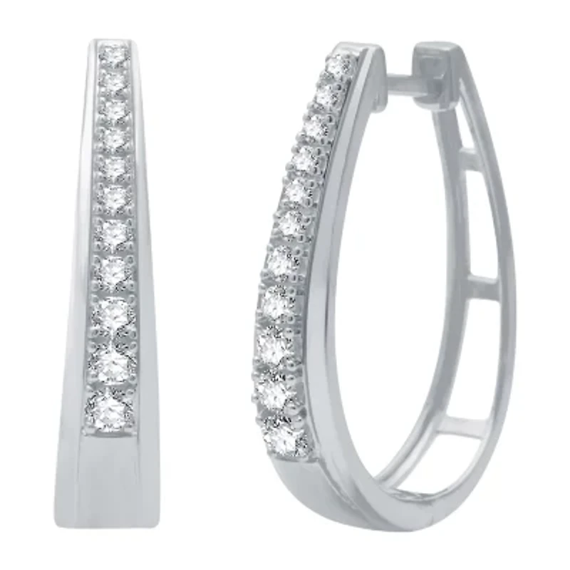 Womens 1/2 CT. T.W. Natural White Diamond Sterling Silver 23.8mm Hoop Earrings