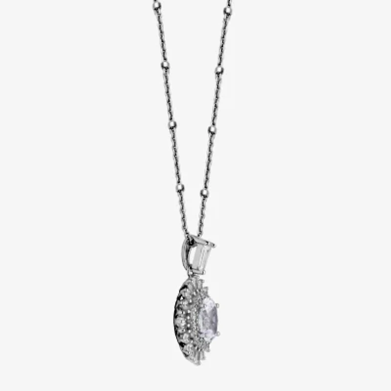 DiamonArt® Womens White Cubic Zirconia Sterling Silver Starburst Pendant Necklace