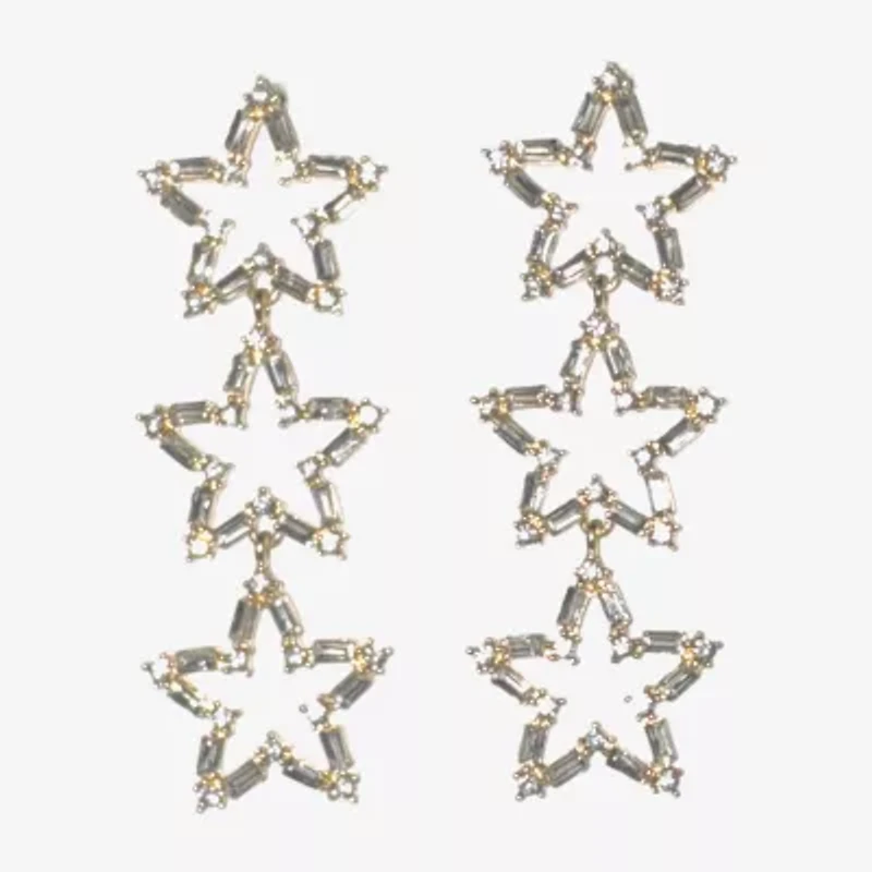 Bijoux Bar Gold Tone Womens Crystal Star Drop Earrings