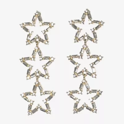 Bijoux Bar Gold Tone Womens Crystal Star Drop Earrings