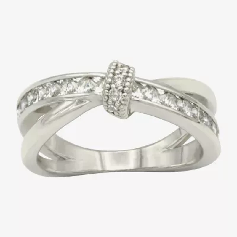 Sparkle Allure Womens 2MM Cubic Zirconia Pure Silver Over Brass Knot Crossover Band