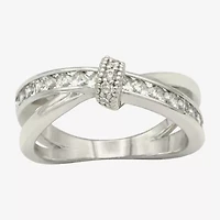 Sparkle Allure Womens 2MM Cubic Zirconia Pure Silver Over Brass Knot Crossover Band