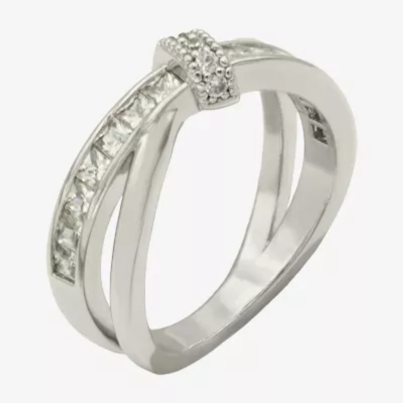Sparkle Allure Womens 2MM Cubic Zirconia Pure Silver Over Brass Knot Crossover Band