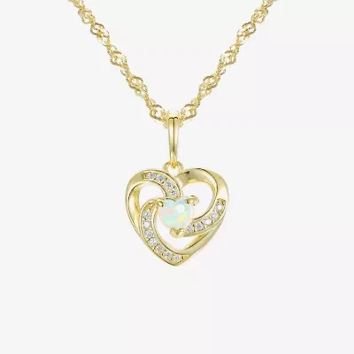 Girls 1/5 CT.  Lab Created White Opal 14K Gold Over Silver 16 Inch Pendant Necklace