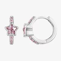 Girls 7/8 CT. Lab Created Pink Cubic Zirconia Sterling Silver 13mm Hoop Earrings