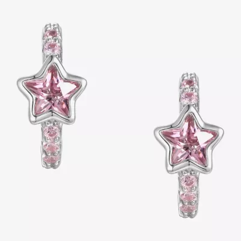 Girls 7/8 CT. Lab Created Pink Cubic Zirconia Sterling Silver 13mm Hoop Earrings