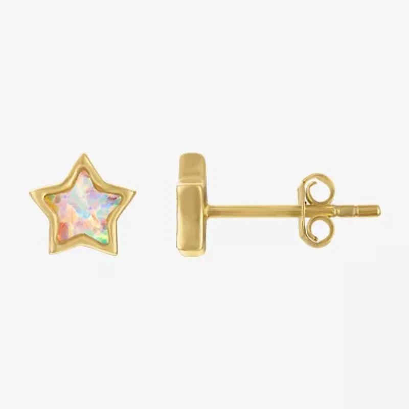 1/5 CT. Lab Created White Opal 14K Gold Over Silver 6.3mm Stud Earrings