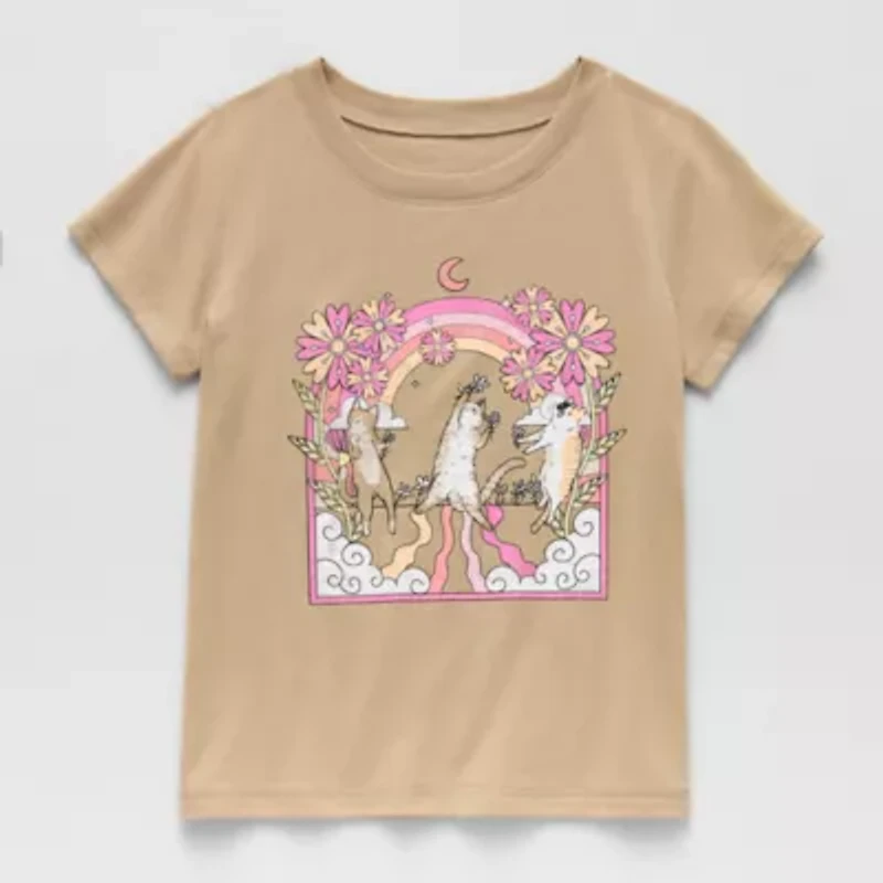 Thereabouts Little & Big Kid Girls Sensory Friendly Round Neck Short Sleeve Adaptive Regular Fit Graphic T-Shirt