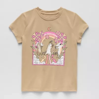 Thereabouts Little & Big Kid Girls Round Neck Short Sleeve Regular Fit Graphic T-Shirt