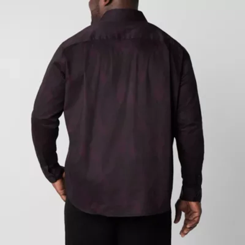 Shaquille O'Neal XLG Satin Mens Long Sleeve Classic Fit Big and Tall Button-Down Shirt