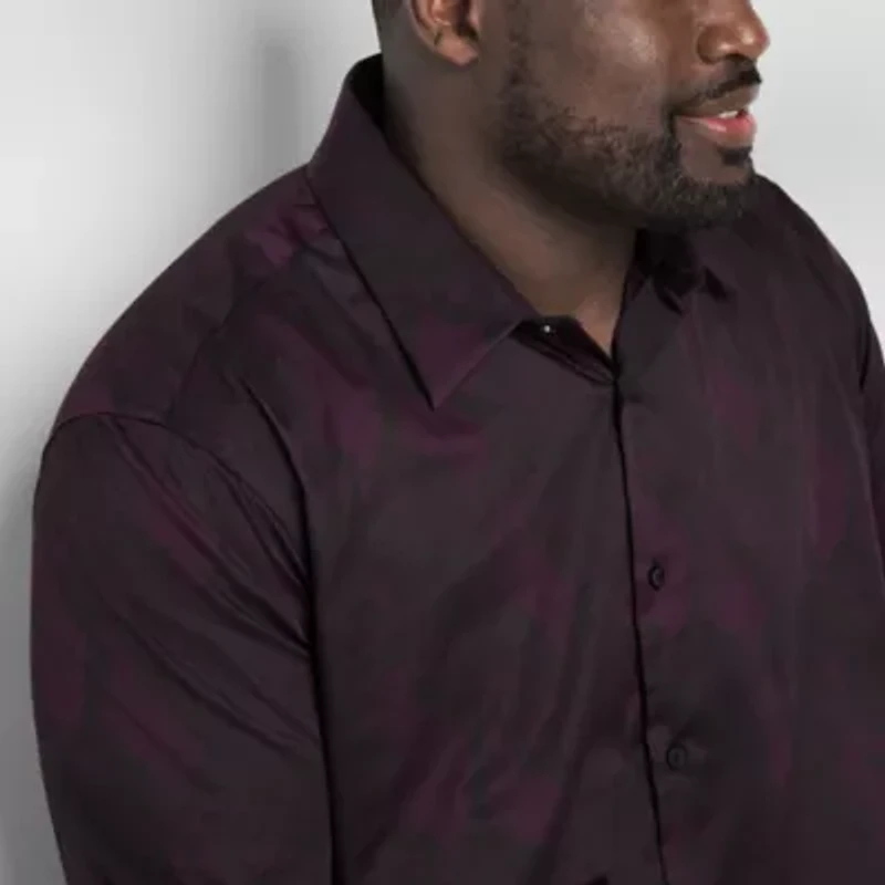 Shaquille O'Neal XLG Satin Mens Long Sleeve Classic Fit Big and Tall Button-Down Shirt