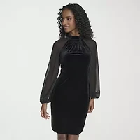 Marc New York Velvet Womens Long Sleeve Sheath Dress