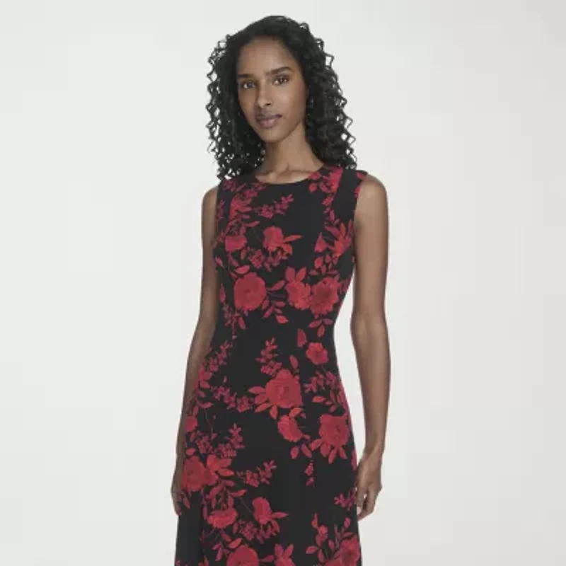 Marc New York Womens Sleeveless Floral Midi Fit + Flare Dress