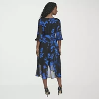 Marc New York Womens 3/4 Sleeve Midi Fit + Flare Dress