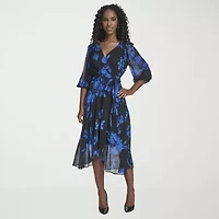 Marc New York Womens 3/4 Sleeve Midi Fit + Flare Dress